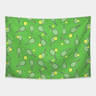 Tennis Seamless Pattern - Racket and Ball on Green Background Tapestry