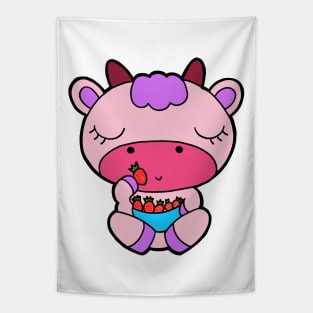 Sitting Cow - Strawberry Milkshake Cow Tapestry