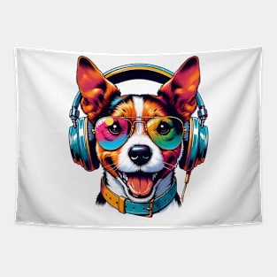 Teddy Roosevelt Terrier DJ Smiling with Groovy Tunes Tapestry