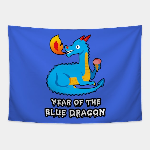 🐲 2024 Year of the Cute Blue Dragon Tapestry by Pixoplanet