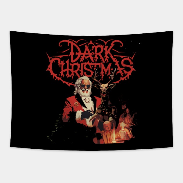 Dark Christmas Evil Deathmetal Design - Unleash Festive Metal Mayhem Tapestry by Soulphur Media