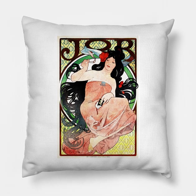 JOB CIGARETTES Vintage Art Nouveau Advertisement Pillow by vintageposters