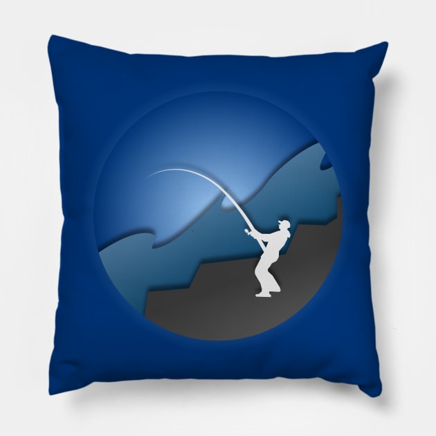 Fishing illustration paper cut design Pillow by SanTees