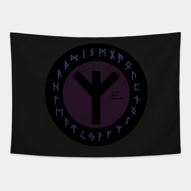 Purple Elhaz Futhark Rune Symbol Tapestry by DepicSpirit