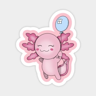 Cute Baby Pink Axolotl with Blue Balloon Magnet