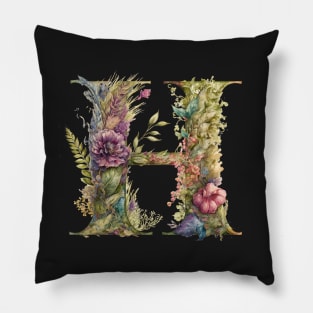 Floral Garden Watercolor Monogram Letter H Pillow