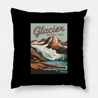 Glacier National Park Retro Vintage Travel Poster Pillow