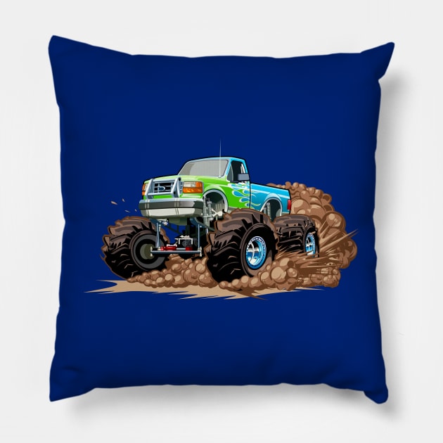 Cartoon monster truck Pillow by Mechanik