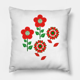 Retro Flowers Christmas Red Pillow