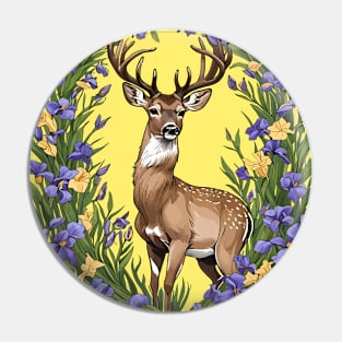 Michigan White-Tailed Deer With Iris Flower 4 Pin