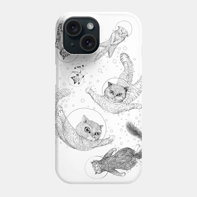 Space cats Black and white Phone Case by ruta13art