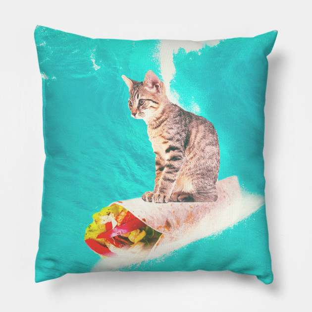 Kitty Cat Surfing Burrito Cat Surfing Burrito Pillow Teepublic