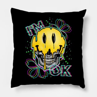 I'm Ok - Skull Glitch melting Smile Pillow