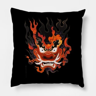 Flaming Traditional Oni Mask Pillow