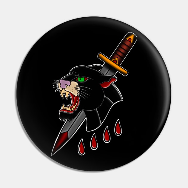 HomeSchoolTattoo Panther Head & Dagger Pin by HomeSchoolTattoo