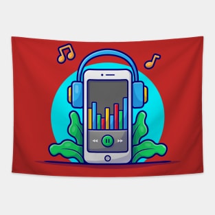 Online Music Player with Headphone and Tune and Note of Music Cartoon Vector Icon Illustration Tapestry