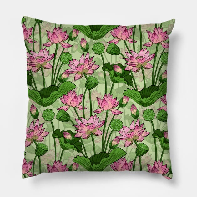 Lotus Flowers Pattern Pillow by Designoholic