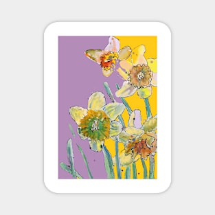 Abstract Yellow Daffodil Watercolor Pattern on Lilac Magnet