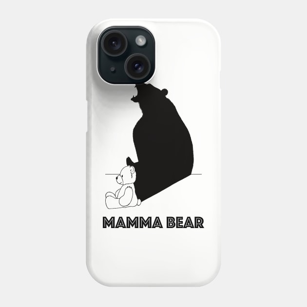 Mamma Bear illustration of cute teddybear with a roaring black bear shadow Phone Case by konnijensen