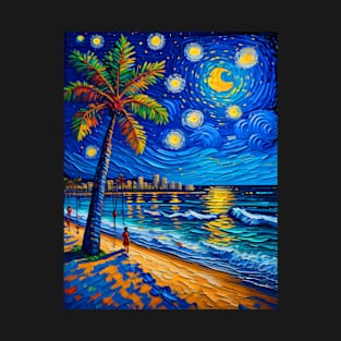 Waikiki beach in starry night T-Shirt