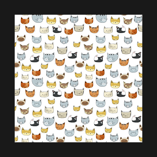 Cat Face Doodle Pattern by tanyadraws