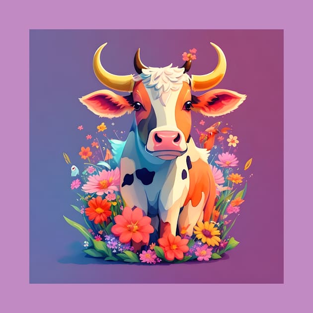 Cute cow with flowers by MiracleROLart