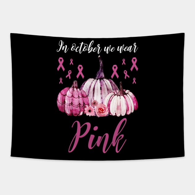 In October We Wear Pink Pumpkin T-Shirt Tapestry by MichelAdam