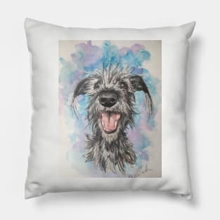 Scruffy Lurcher  , watercolour background Pillow