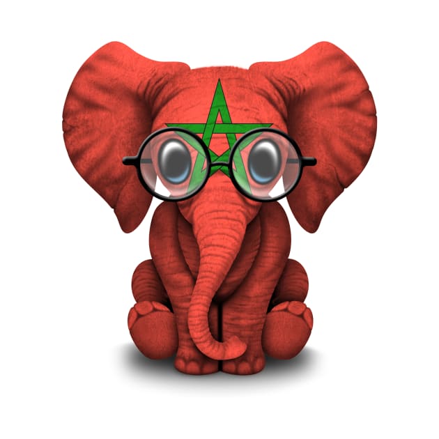 Baby Elephant with Glasses and Moroccan Flag by jeffbartels