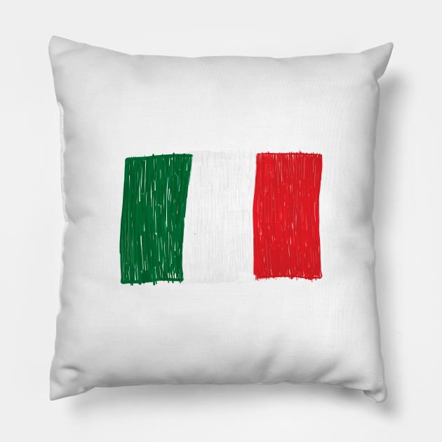 Doodle ITALY flag. Child drawing i love ITALY design flag Pillow by GULSENGUNEL