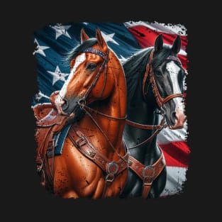 Patriotic Horse American Flag Horseback Riding Western Farm T-Shirt