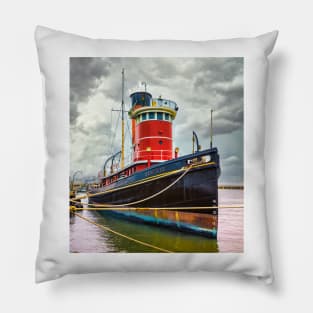 Tugboat Hercules and Storm Clouds Pillow