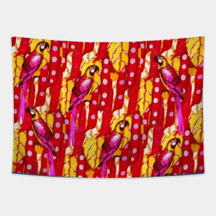 RED MACAWS ,YELLOW LEAVES,TROPICAL PLANTS FLORAL PATTERN Tapestry