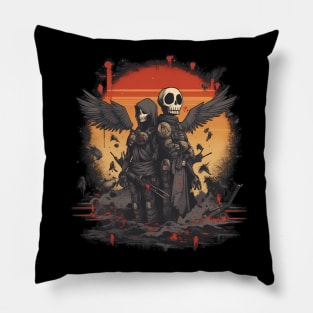 Comic-Style: AI Cyborg Robot Skull and the Apocalypse Pillow