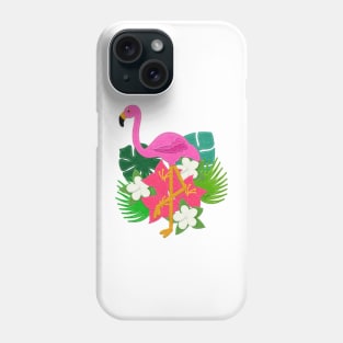 Felt Look Pink Flamingo and Tropical Leaves | Cherie's Art Original (c)2020 Phone Case