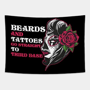 Beards And Tattoos Funny Tattoo Gift Tapestry