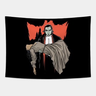 Dracula Vampire Carrying a Woman Illustration Tapestry
