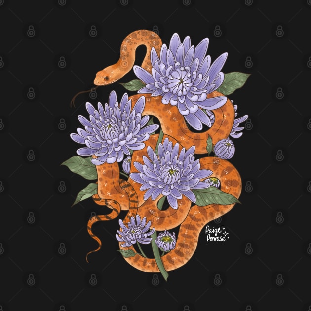 Bull Snake with Chrysanthemum by starrypaige