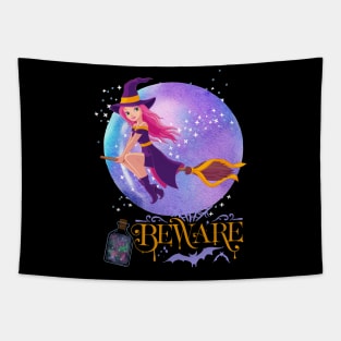 Magic Witch Tarot cards Beware potion witchy hat Witchcraft astrology Halloween Tapestry