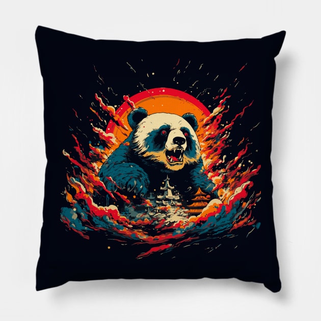 Japanese Sunset Giant Panda Pillow by tatadonets