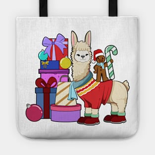 With gingerbread man - llama Christmas Tote