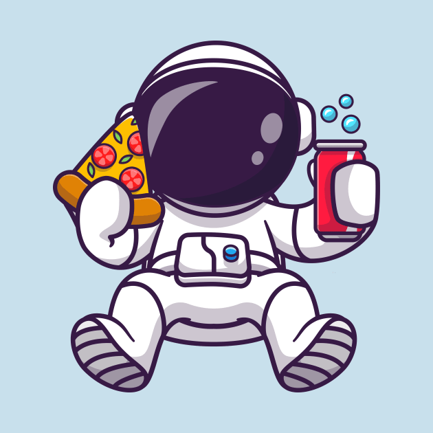 Cute Astronaut With Pizza And Soda Cartoon by Catalyst Labs