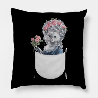 Cat Impersonate Queen Marie Antoinette Holdin Flower Pillow