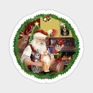 Santa at Home with his Two Cats Magnet