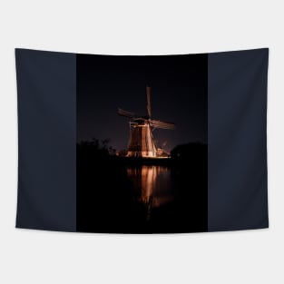Dutch Windmill's Glowing Reflection Tapestry