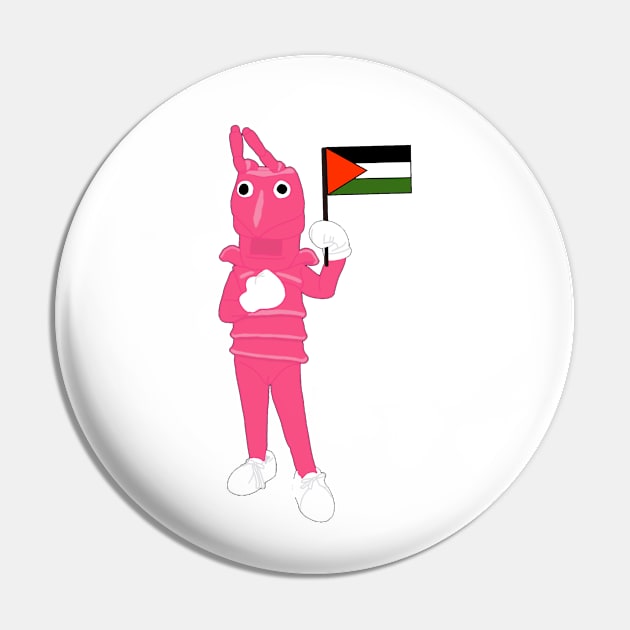 Shrimpy says "Free Palestine!" Pin by PlanetWeirdPod