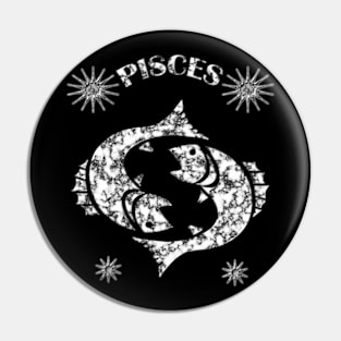 Pisces Astrology Zodiac Sign - Fish - Pisces Astrology Birthday Gifts - Black and White Marble with Stars Pin