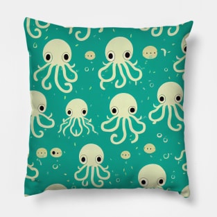 Green Octopuses in a Green Sea - Super Cute Colorful Octopus Pattern Pillow