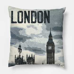 London, Westminster, Big Ben ✪ Vintage style poster Pillow