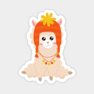 Autumn Llama, Cute Llama, Llama With Hat, Alpaca Magnet